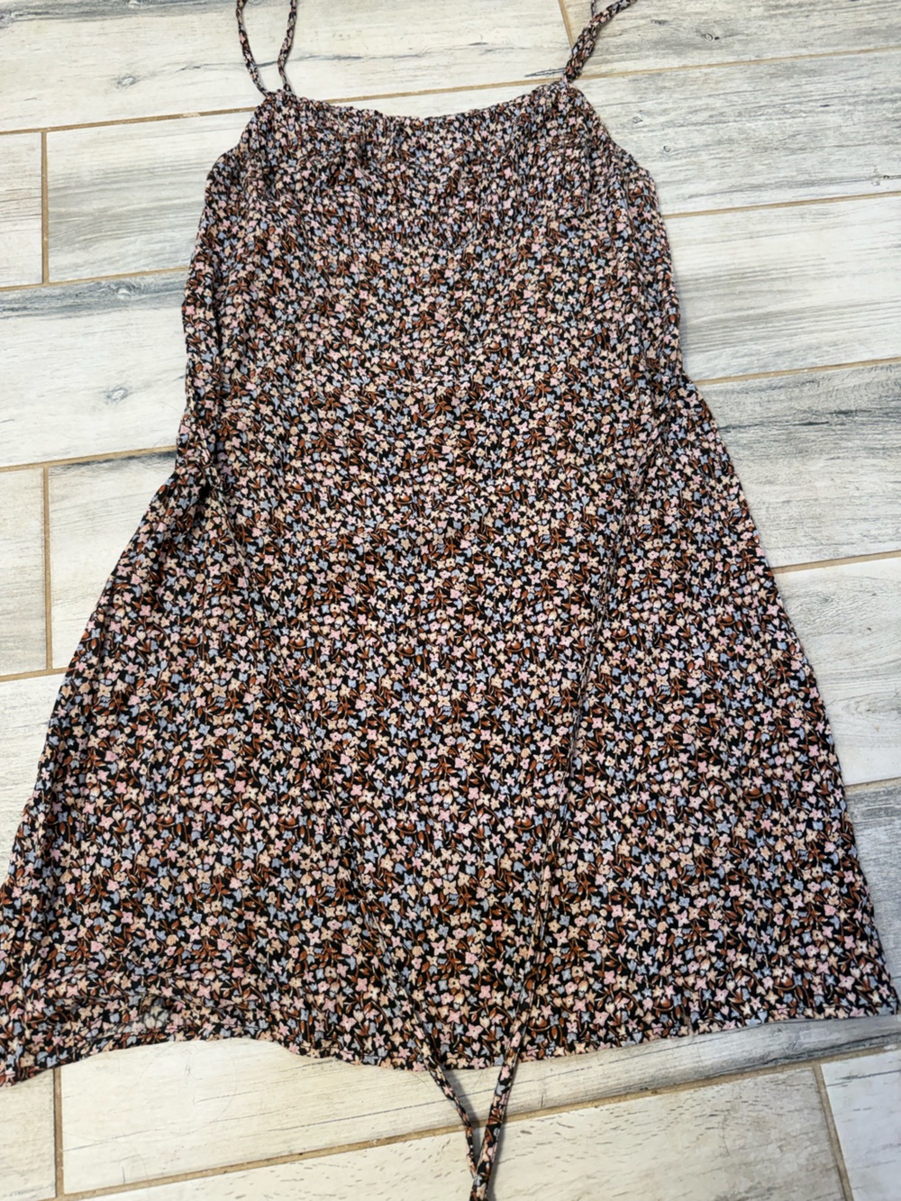 Billabong Brown Floral Mini Dress with Pink and Blue Accents